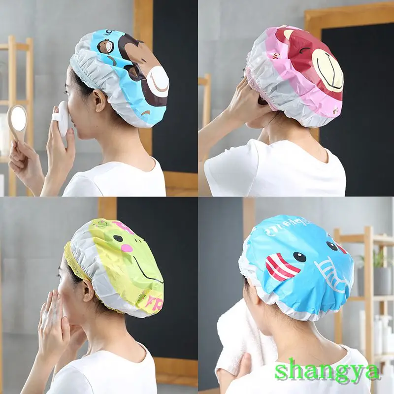 

Cute cartoon shower cap women hat for baths and saunas lace with elastic band spa cap for women and children Protective cap