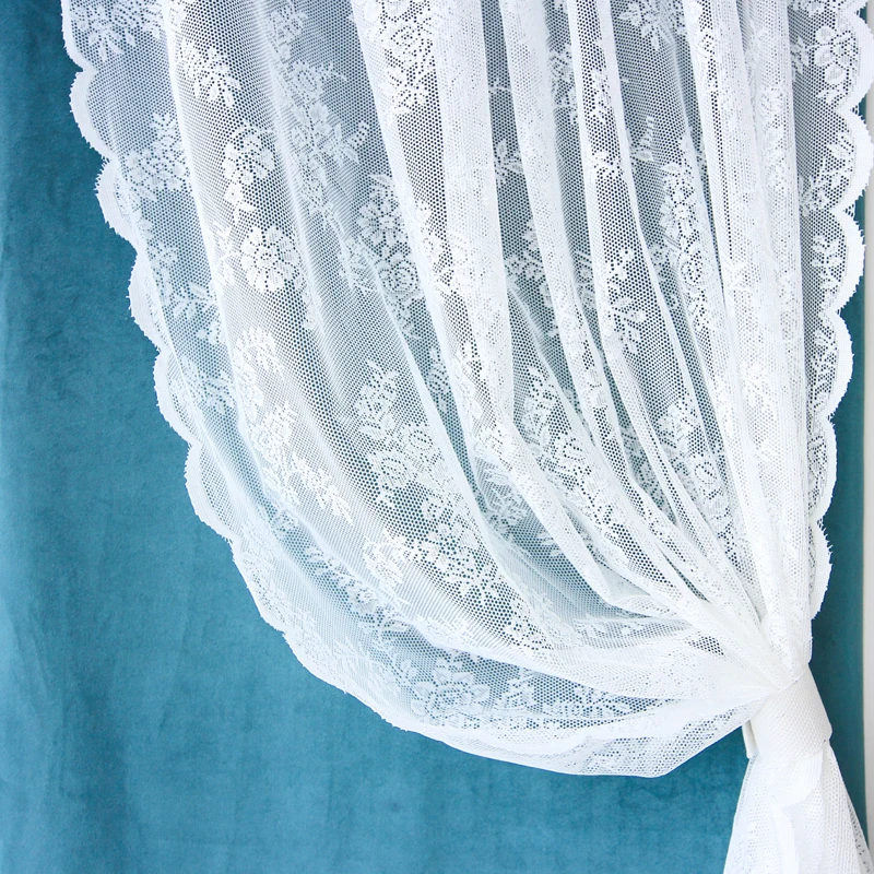 

1PC Lace Embroidery Curtains Living Room Bedroom Window White Jacquard Sweet Hollow Style Tulle Wave Sheer Curtains