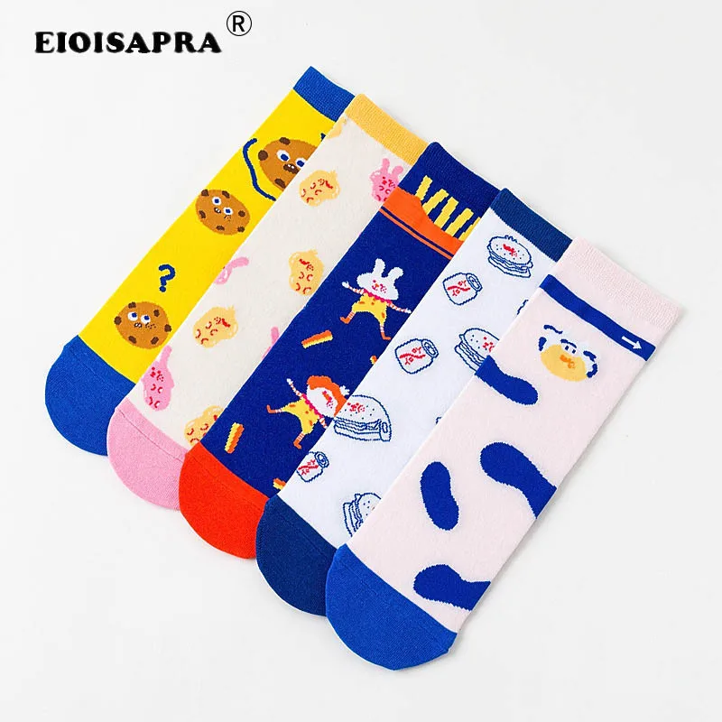 

Носки женские в стиле хип-хоп, креативные милые смешные носки в стиле Харадзюку, с изображением молочного печенья, кролика, кавайные, Осень-з...