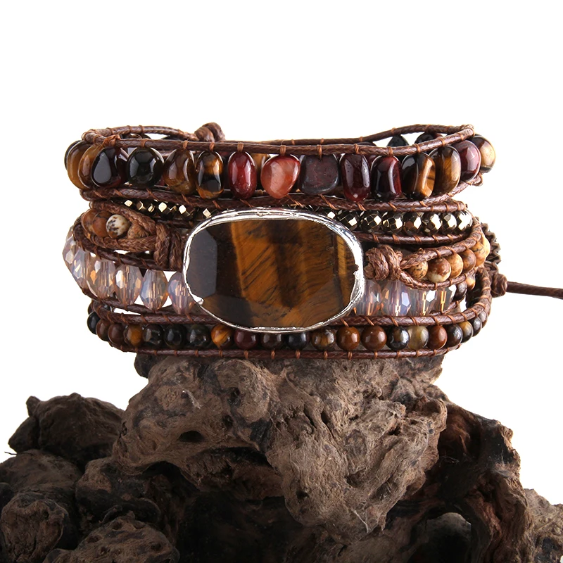 Модный богемный браслет MD Handma в стиле бохо тигровый глаз и черный оникс смешанные