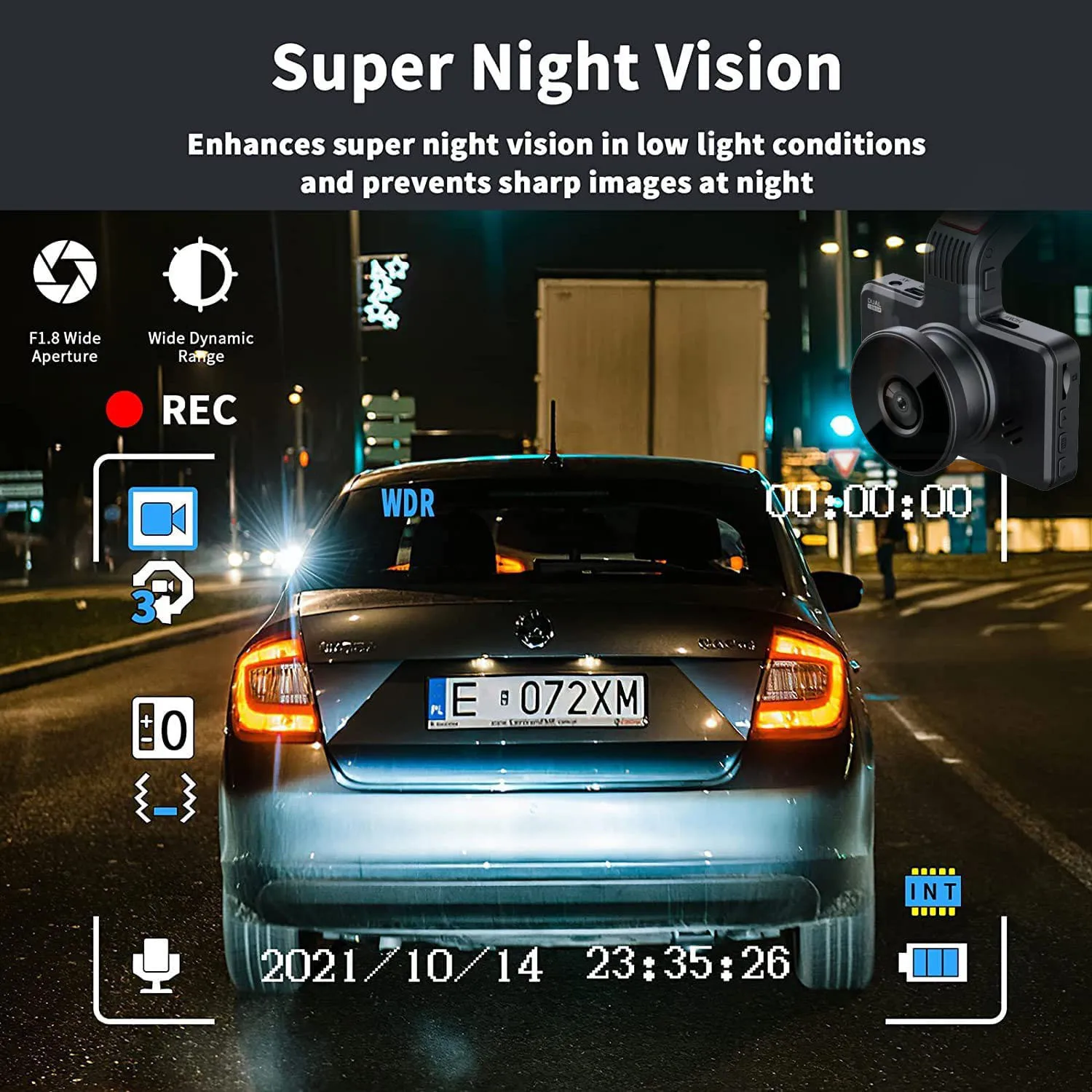 Автомобильный видеорегистратор передняя камера 1080P + задняя P HD с ночным видением