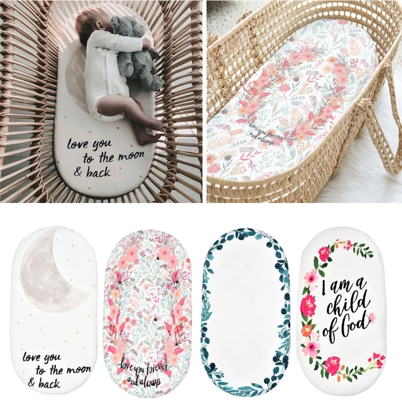 

J60B Baby Moses Basket Sheet Printing Mini Cradle Bedding Protector Crib Pad Cover