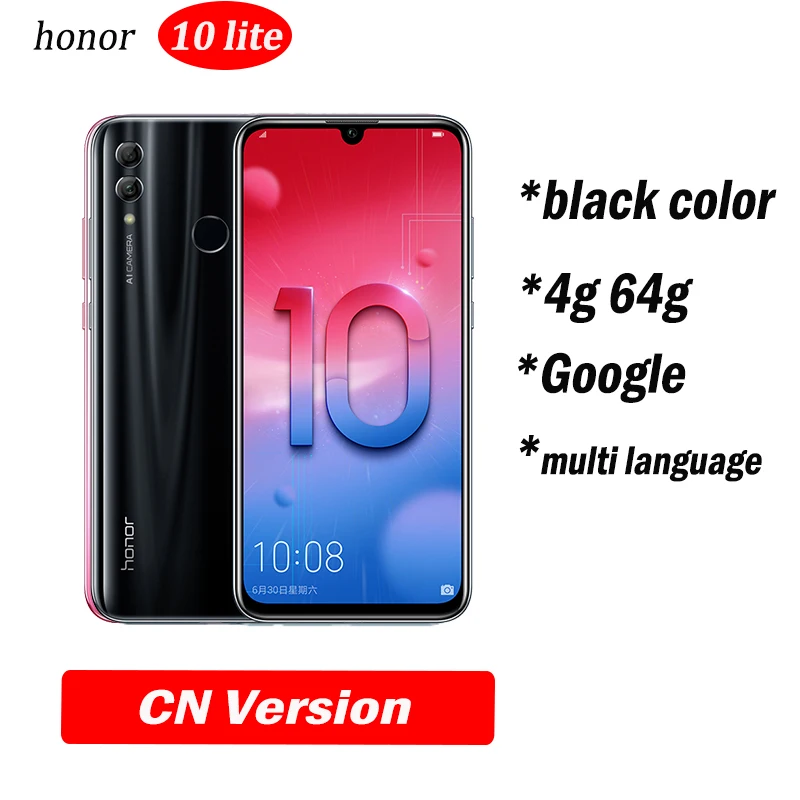 4g64 black Honor 10 Lite honor 10 смартфон 6,21 дюймов 2340*1080 Восьмиядерный мобильный телефон 3 камеры отпечаток пальца - Цвет: 4g64 black
