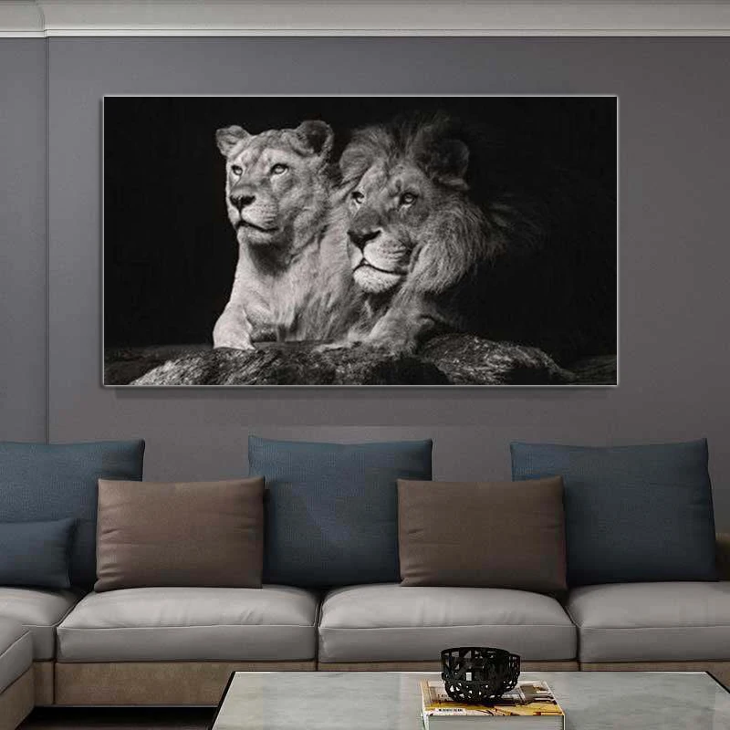 

Poster Canvas Painting Modern Wall Art Black Lion Animal Posters and Prints Wall Art Pictures For Living Room Cuadros Home Decor