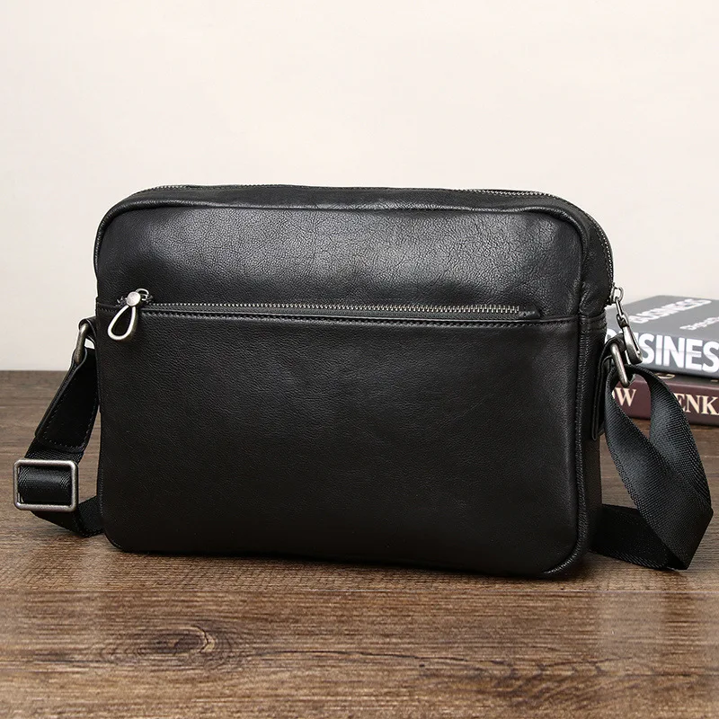 High Quality Genuine Leather Shoulder Bag for Men Fashion Cowhide Leather Crossbody Bag Men's Black Handbag Male Briefcase