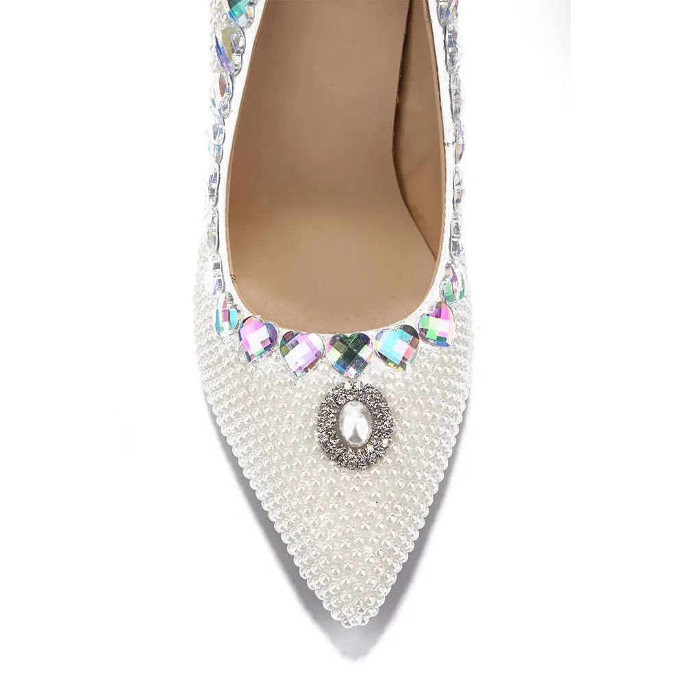 

European American Popular Fashion New Pearl Shoes White Sexy Pointed Women's Shoes Thin Heeled High Heel One Piece Dropshipping
