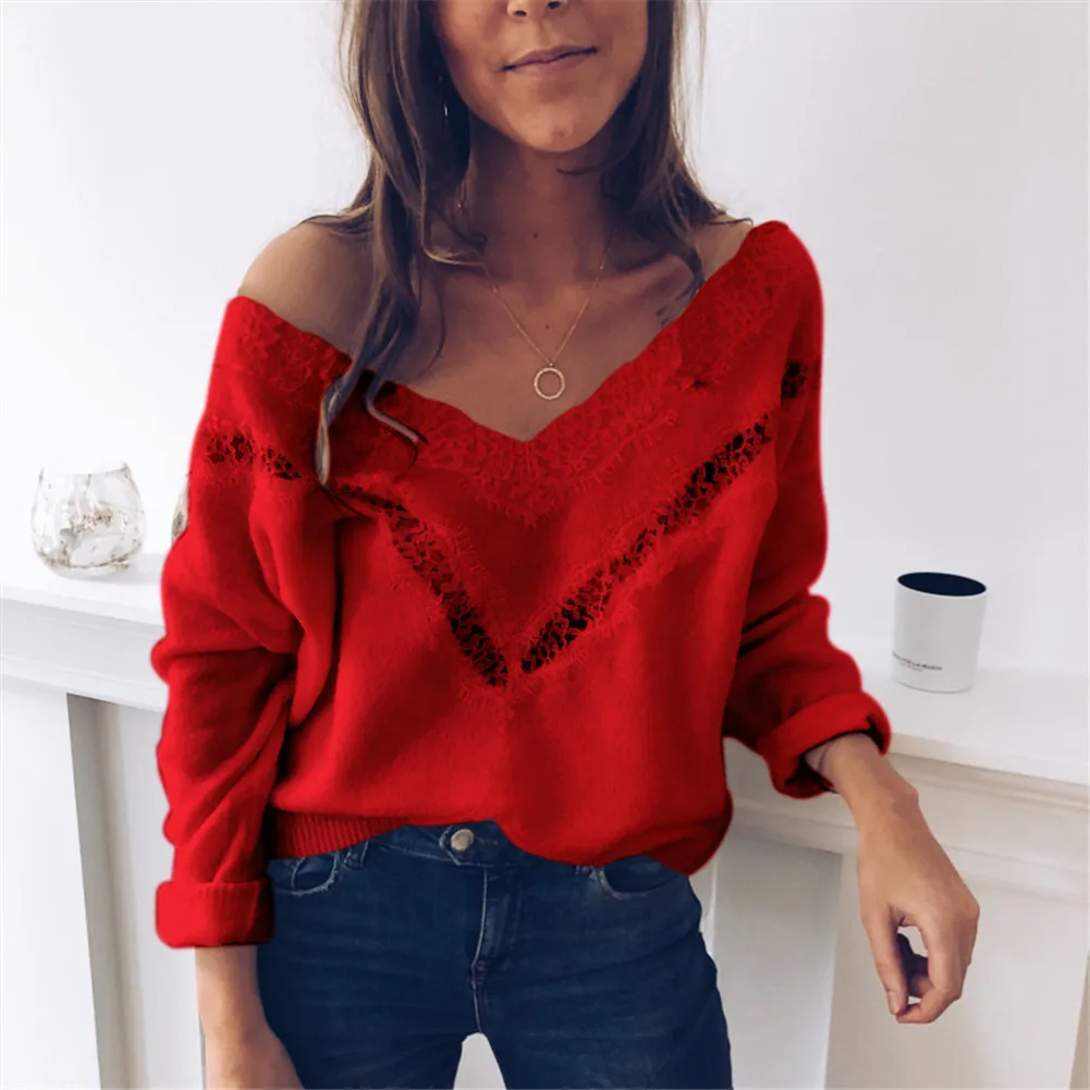

Early Autumn Spring Women Fashion Casual Loose Long Sleeve V-Neck Sweater Oversize Thin Tops Streetwear S-2XL