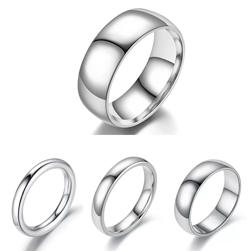 

VOERYNT Simple 2/3/4/6/8mm Stainless Steel Wedding Rings Silver Color Smooth Women Men Couple Ring Fashion Jewelry Gift VO01