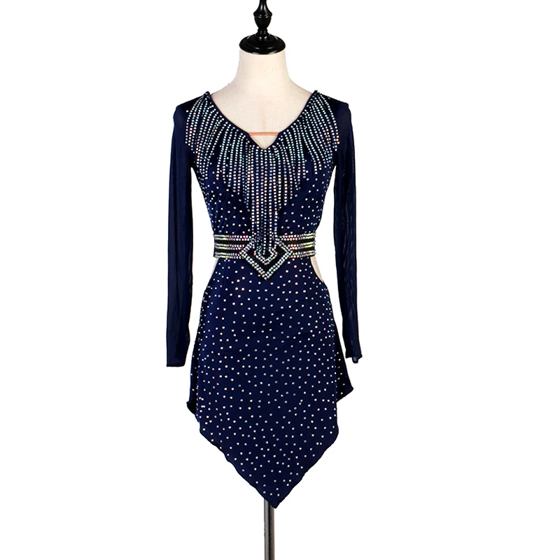 

Women Latin Competition Dance Skirt 2021 Long Sleeve Latin Dancing Dress Adult Standard Rumba Samba Latin Diamond Dance Skirt