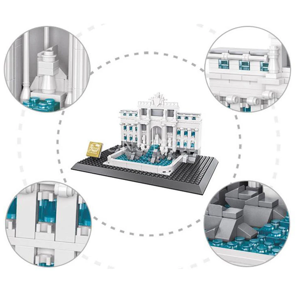

Architecture Italy Roman Building Block Colosseum Trevi Fountain Leaning Tower of Pisa Model Kids Toys For Children