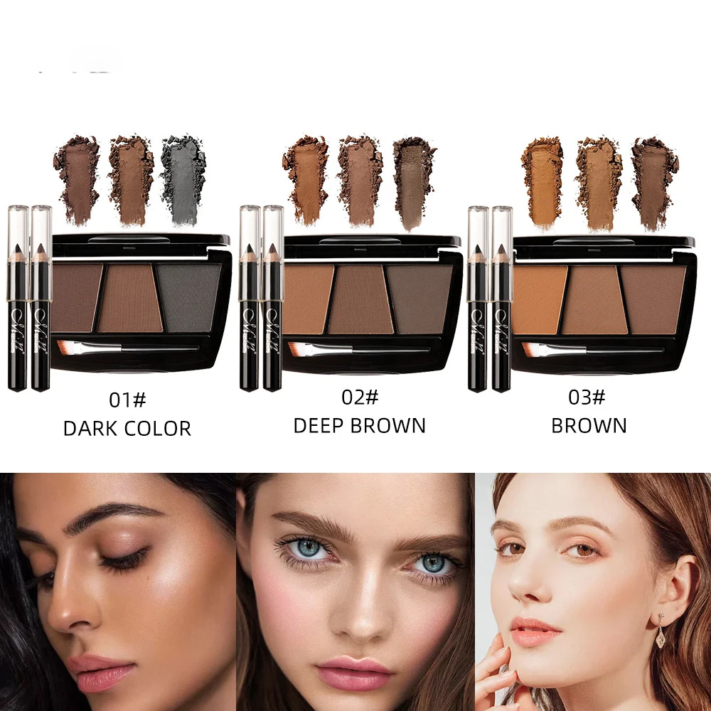 Трехцветная пудра для бровей плюс карандаш натуральные трехмерные
