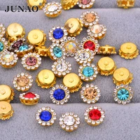 junao 8 10 12 14mm mix color round flower glass rhinestones with setting flat back gold claw crystal strass sewing crystal stone