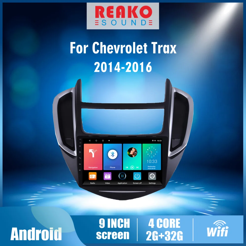 

REAKOSOUND 2 Din Car Radio Android 9 inch Touch screen GPS Navigation Multimedia Player For Chevrolet Trax 2014-2016 with Frame
