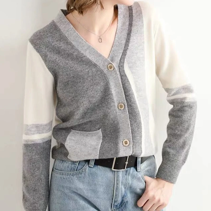 

Женский вязаный кардиган ZA, повседневный однобортный Свободный кардиган с V-образным вырезом и длинным рукавом, осень 2020