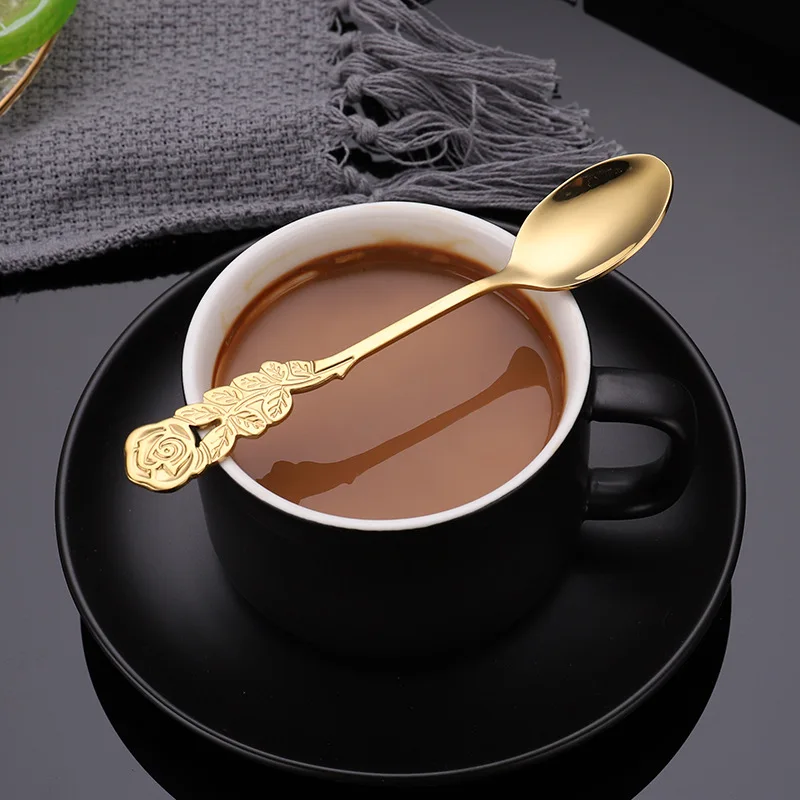 Kitchen Gadgets Ice Cream Tea Spoons Stainless Steel Cute Stirring Spoon Coffee Rose Colorful Dining Bar Tools Accessories |