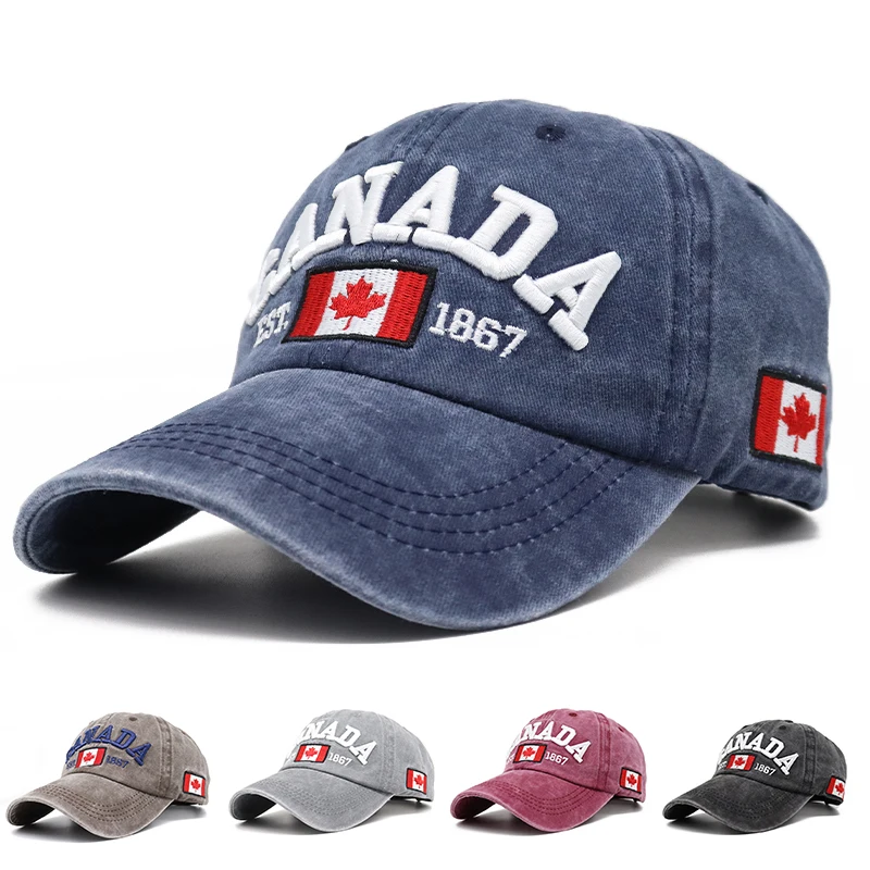 

CANADA Country Flag Baseball Cap Causal Washed Denim Cotton Snapback Hat Bone Casquette Hip hop Caps Wholesale Dropshipping