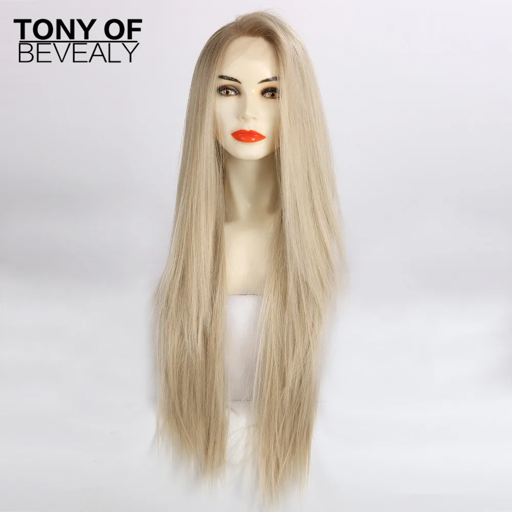 Парик длинный Синтетический прямой блонд на сетке спереди многослойные