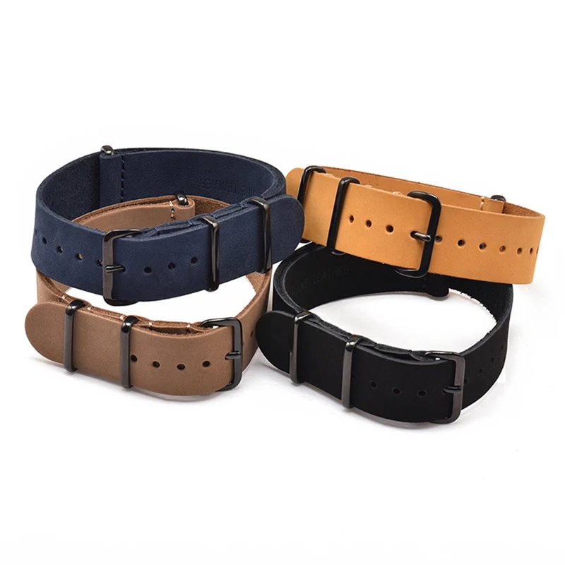 BEAFIRY Crazy Horse Genuine Leather 18mm 20mm 22mm 24mm Watch Band Nato Zulu Calfskin Leather Watch Strap for Men Women Belt