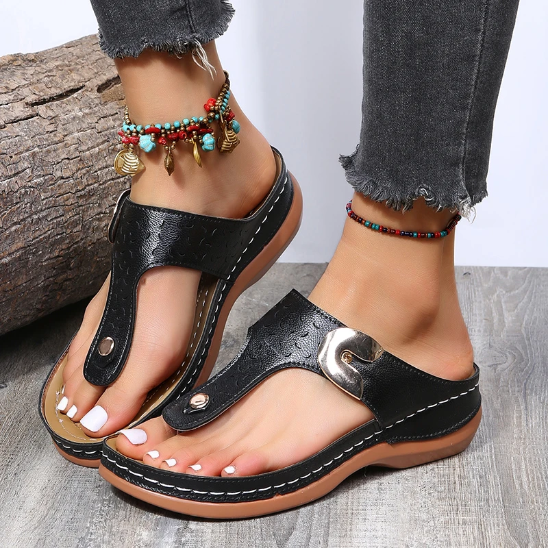 

Summer Flip Flops Women Sandals Flat Heel Thick Bottom Beach Designer Luxury Brand Casual Black Red 2022 New Free Shipping