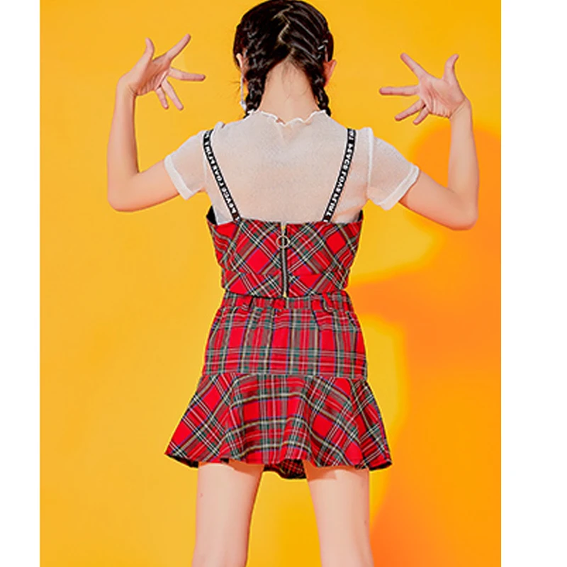 

New Jazz Dance Costumes For Girls Red Outfits Children Hip Hop Dancing Clothes Modern Dance Performance Rave Clothes WD0055