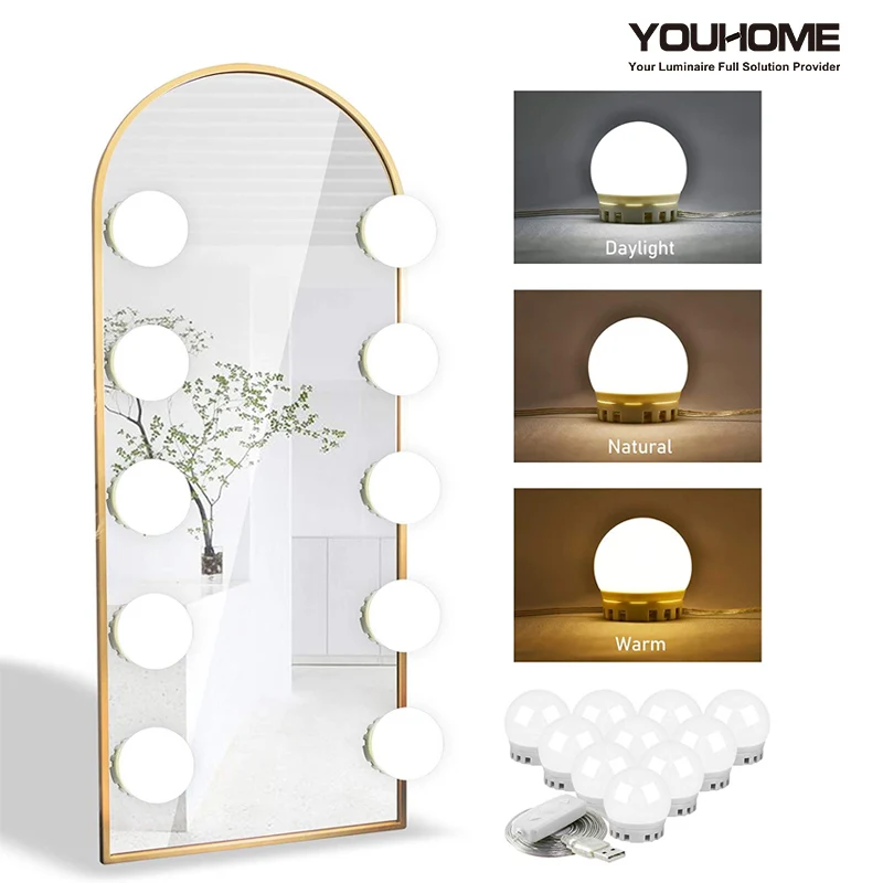 

LED Professional Makeup Mirror Light Full Backlit Mirror USB Charging Adjustable with Light 10 Bulbs Vanity Lights