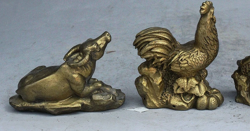 Rare Folk China FengShui Brass Auspicious 12 Zodiac Year Animal Statue Full Set | Дом и сад
