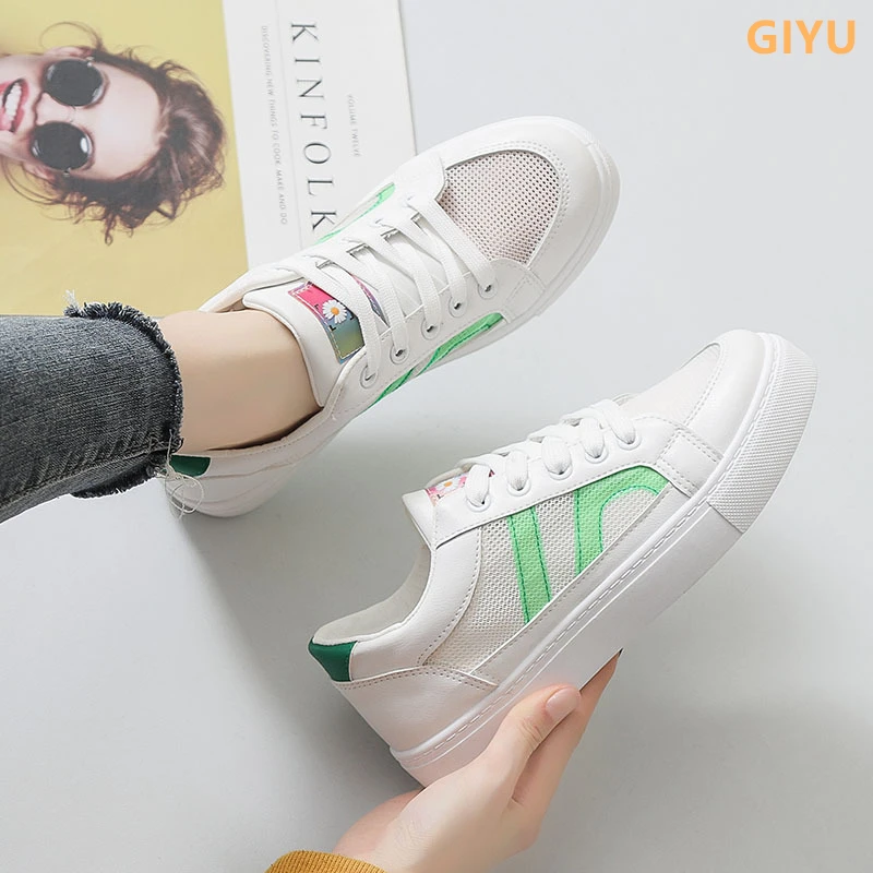 

GIYU 2021 Summer New Breathable Women's Sneakers Girl Student Mesh White Shoes Flat Vulcanized Shoes Ladies Color Matching 35-40