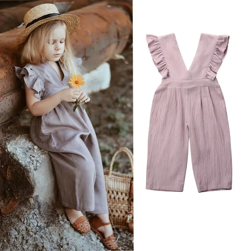 

Pudcoco 2021 Spring Newborn Baby Girl Clothes Sleevless Ruffle Solid Print Romper Jumpsuit Vest Collar Outfits Clothes Summer