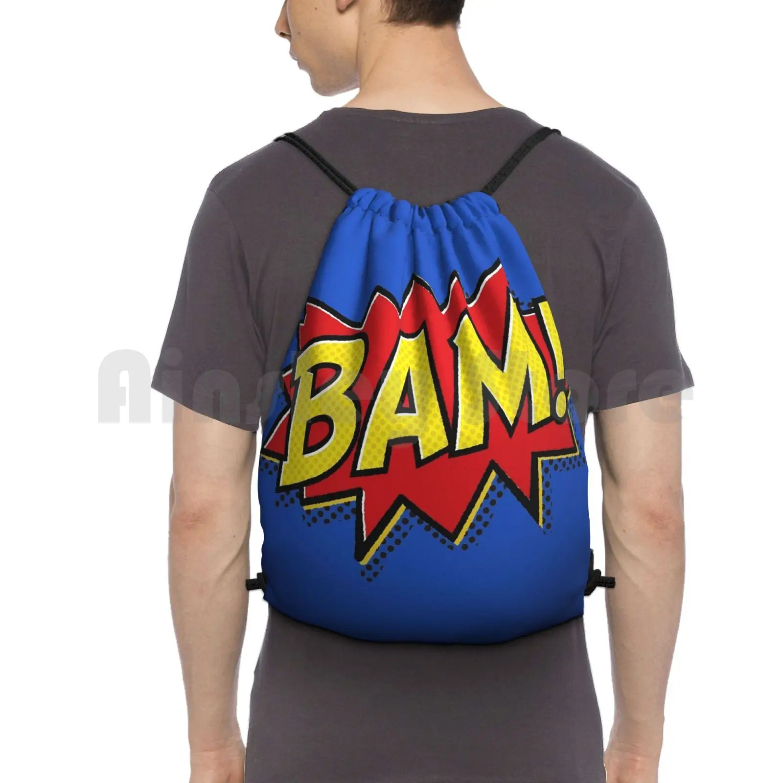 

Bam! Backpack Drawstring Bag Riding Climbing Gym Bag Bam Pow Super Hero Superhero Comic
