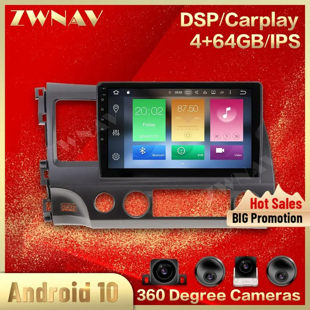 DSP Android 10 0 экран Автомобильный мультимедийный плеер для Honda Civic 2006 2012 аудио Радио