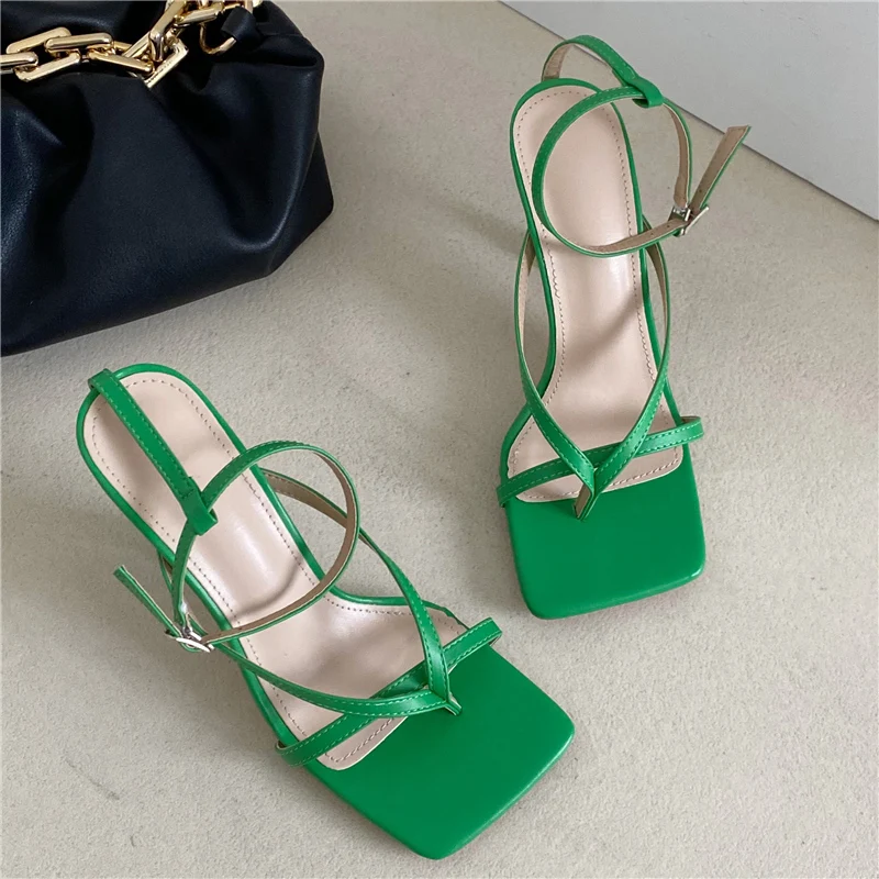 2021 в гладиаторском стиле зеленого цвета крутые босоножки на высоком каблуке 9 см