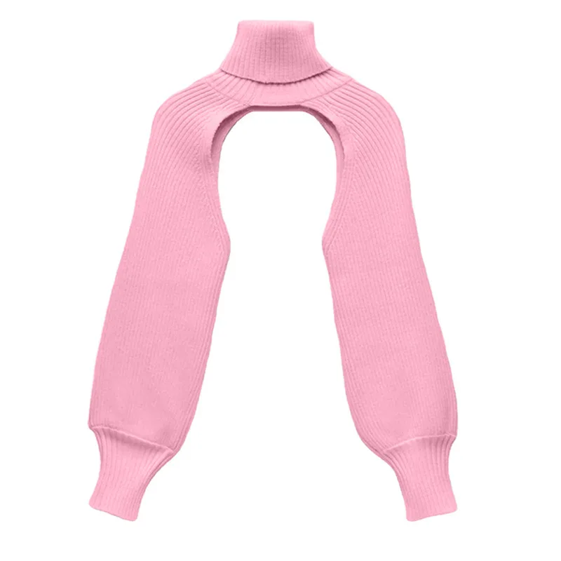 

Women's Spring Autumn Knitted Turtle Neck Long Sleeve Shoulder Wrap Super Short T Shirt High Street Casual Knitwear Sweater