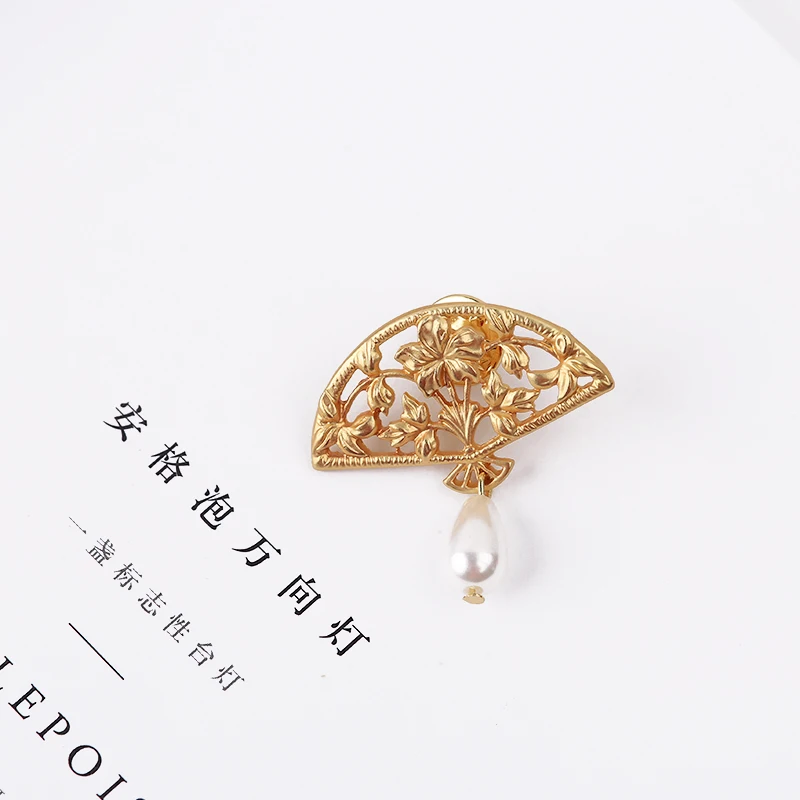 Женская Брошь с резным цветком ажурная брошь золотого веера Ювелирное Украшение
