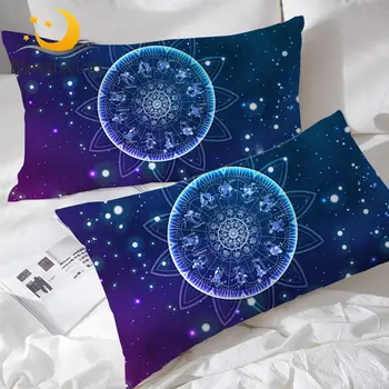 BlessLiving Zodiac Decorative Pillow Case Lotus Mandala Pillow Cover Bling Glitter Galaxy Pillowcase Astrology Hippie Bedding 1