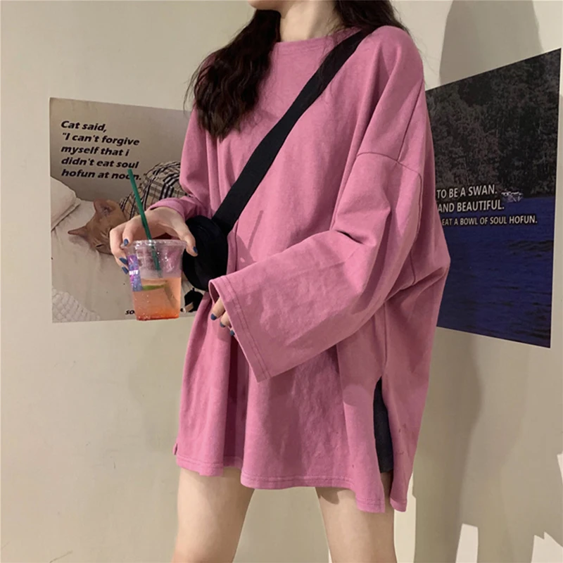 

HOT lazy style solid color long sleeve T-shirt female loose Korean version ins tide early autumn 2020 new student shirt 321