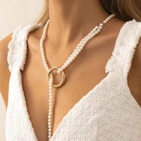 bohemian knot baroque imitation pearl choker necklace collar for women vintage gold color long necklace fashion jewelry