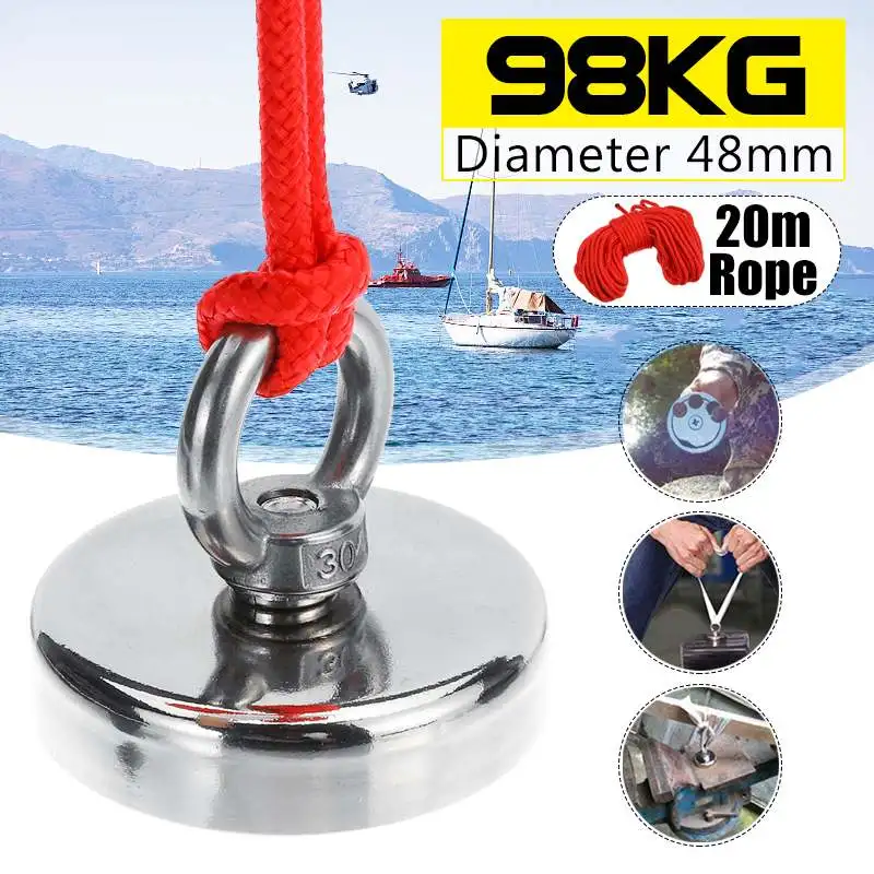 

98KG D48mm Super Strong Neodymium Fishing Magnets Magnetic Hooks Salvage Magnets Neodymium Powerful Rare Earth Magnet Searcher