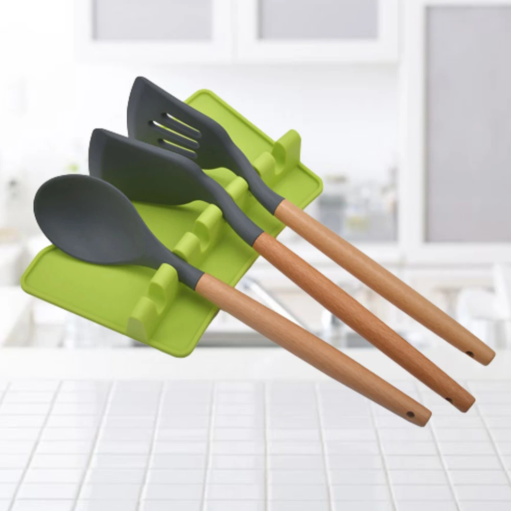 

Kitchen Silicone Non-Slip Spoon Holder Six Slots With Widened Drip Pad Kitchen Utensil Holder Dining Table Spoon Pad