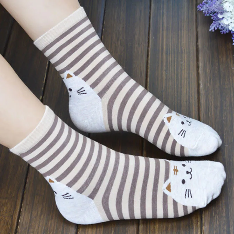 

3d Animals Striped Cartoon Socks Women Cat Footprints Cotton Socks Floor Fashion Soft Cute Skarpetki Damskie