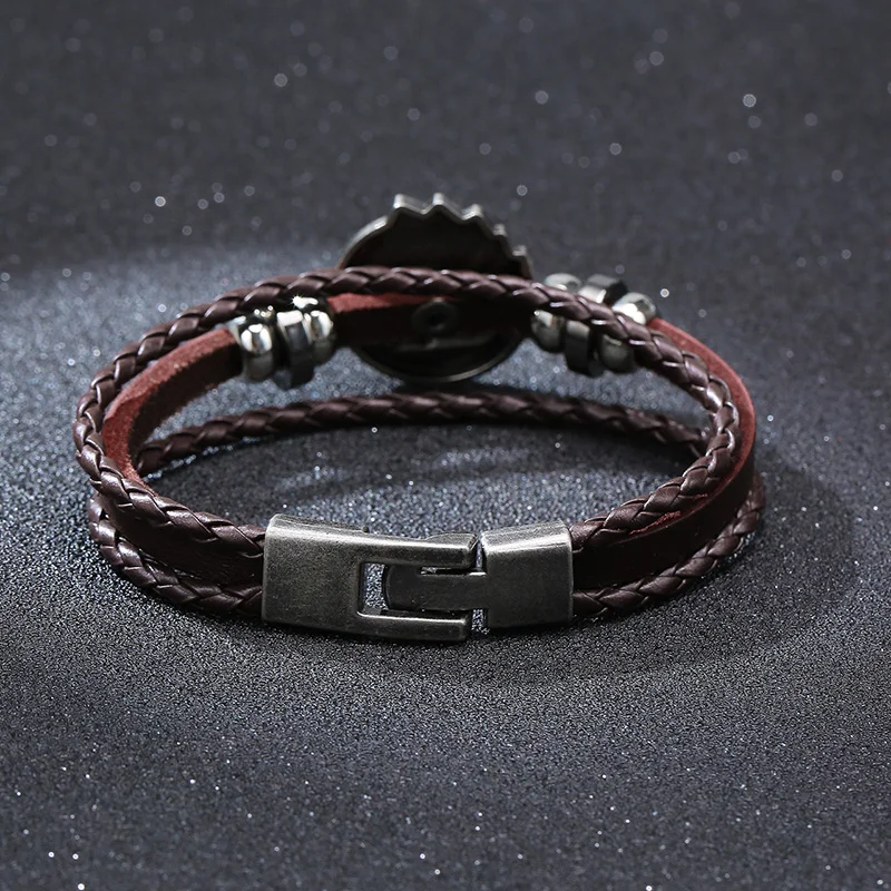 POKER BROWN LEATHER CUFF BRACELET MEN'S MULTILAYER WRAP WRISTBAND FRIENDSHIP VINTAGE BIKER PLAYING CARD BANGLE MEN JEWELRY | Украшения