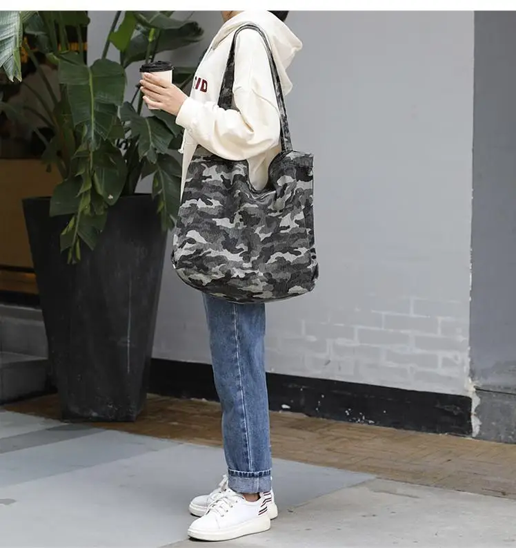 Модная сумка для покупок камуфляжная Холщовая Сумка модная дамская Большая