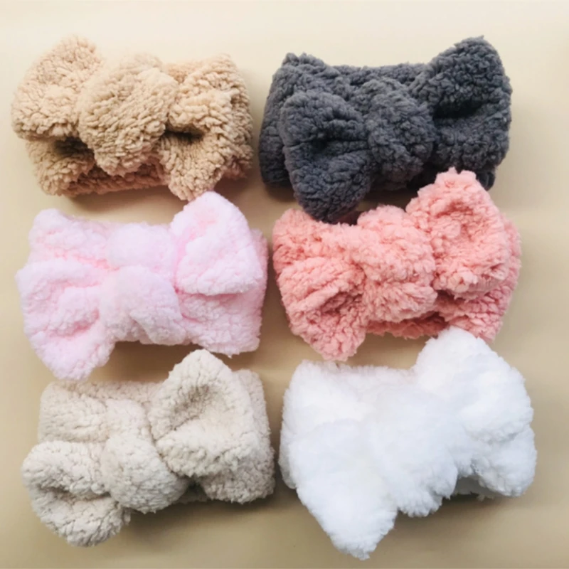 

03KD Newborn Baby Headband Warm Thick Plush Hairband Kids Turban Headwraps Infant Toddler Winter Hair Accessory