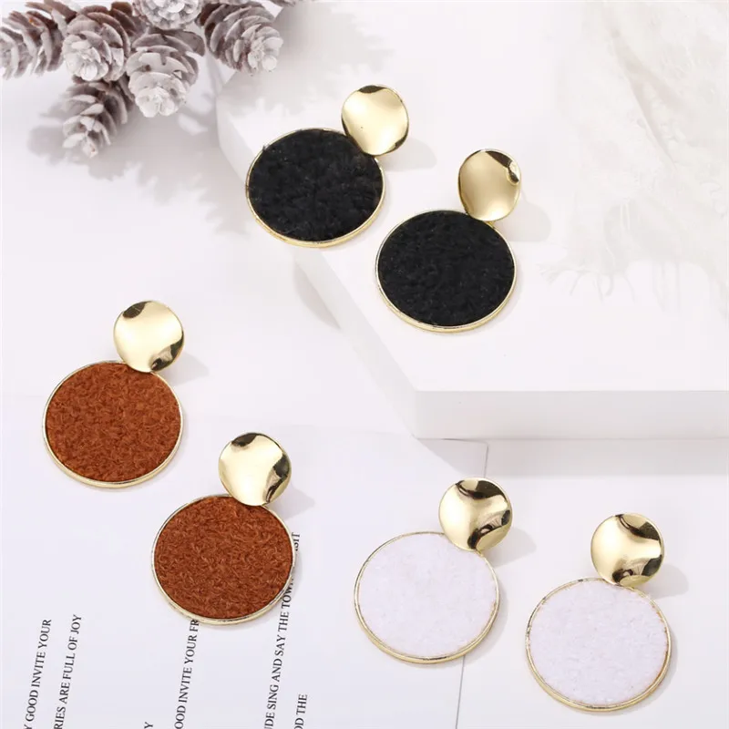 AY трендовые круглые Висячие серьги для женщин и девушек белые черные коричневые