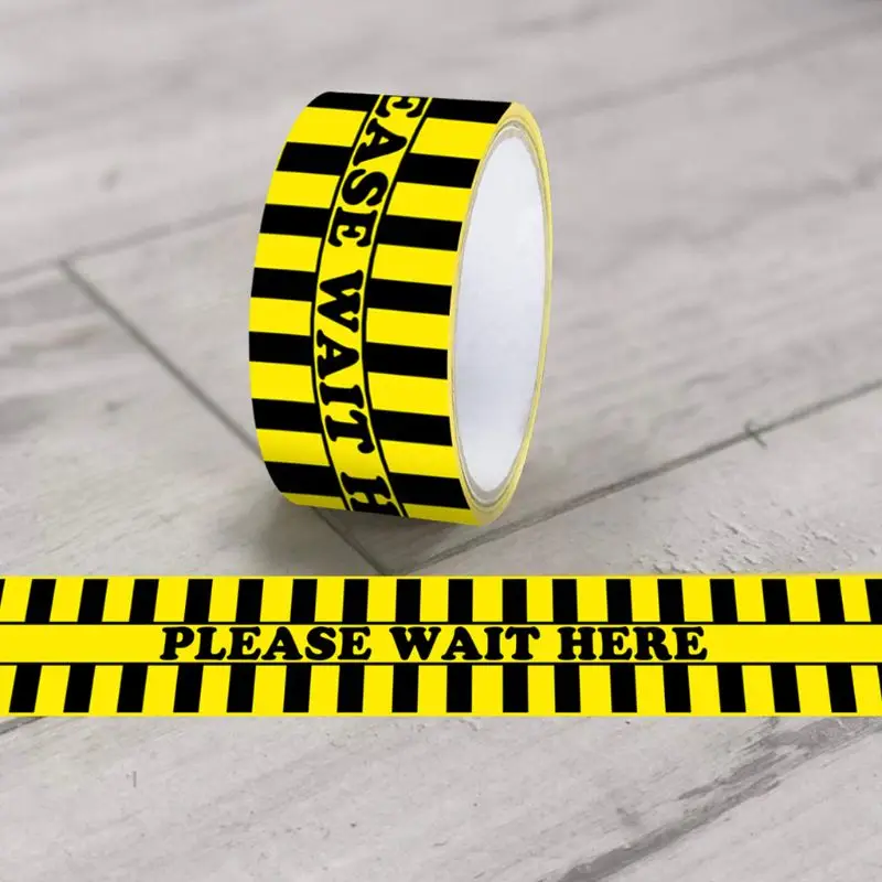 

1Roll Please Wait Here Warning Floor Tape Social Distancing Marking Tape Yellow M5TB