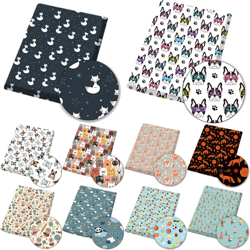 

Polyester Cotton Fabric Cartoon Penguin Fox Printed Cloth Sheets DIY Mask Dress Supplies Handmade Mask Home Textile 45*145cm 1pc
