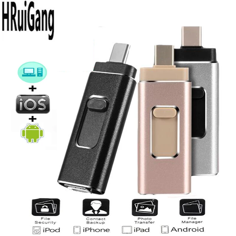 Карта памяти OTG USB флеш накопитель USB3.0 для iPhone/iPad/IOS/Android/PC 128 Гб 64 ГБ 32 16 8 4 в 1|USB