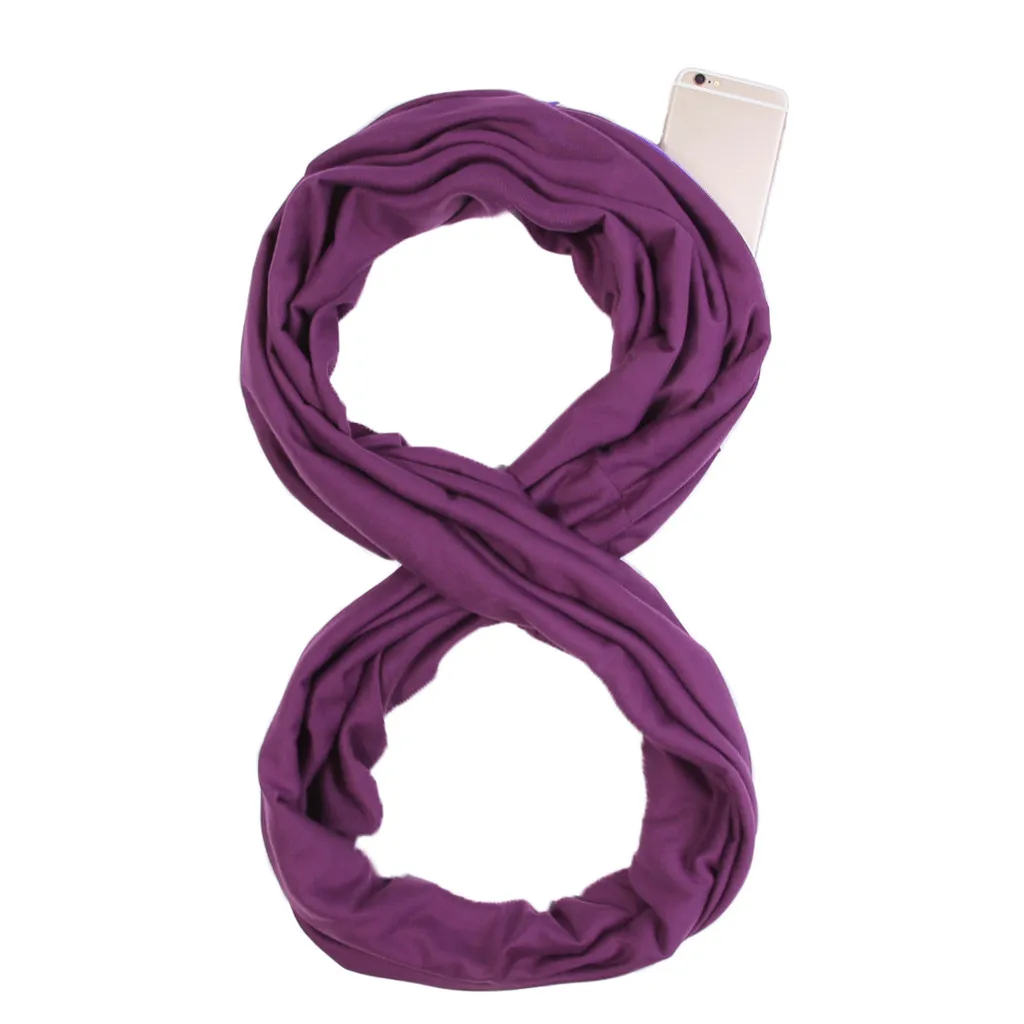 Унисекс для влюбленных зимний однотонный теплый шарф-петля на молнии телефона