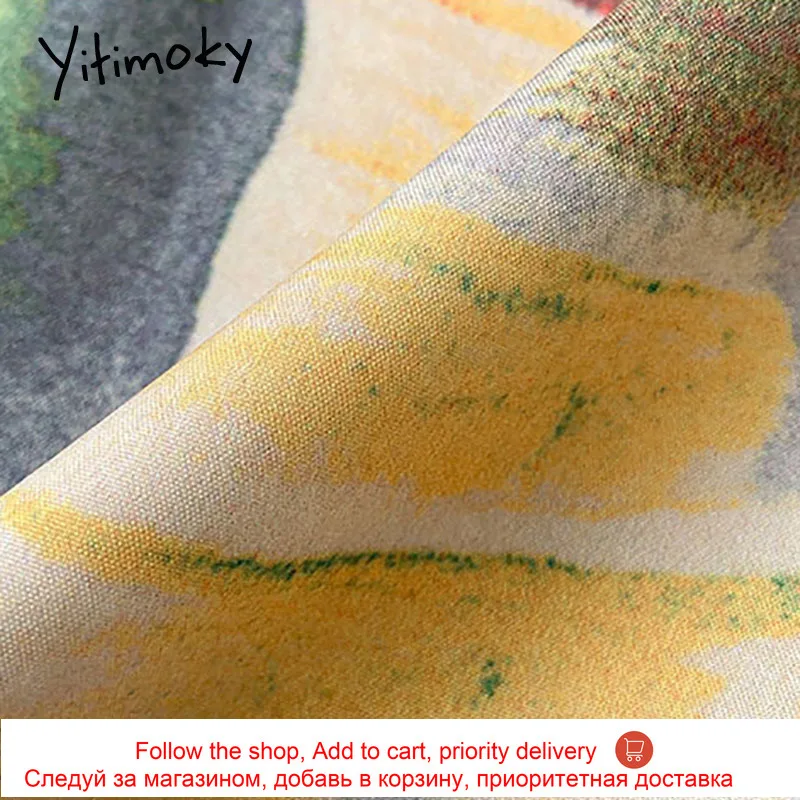 

Yitimoky Vintage Pockets Blouse Women Shirts Short Sleeve Tops Turn-down Collar Print Shirts 2021 Spring Casual Street Style