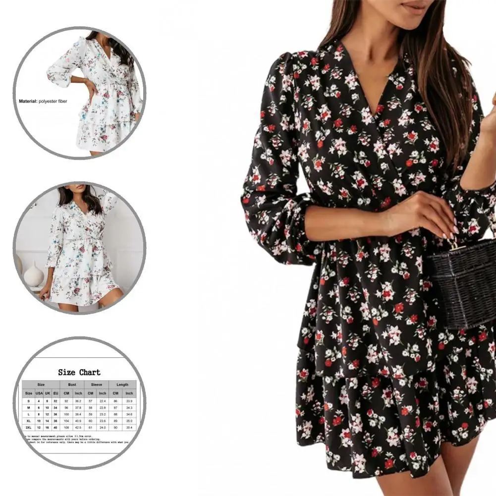 

Ruffle Multi Styles Pullover Floral Ladies Tiered Hem Dress for Party