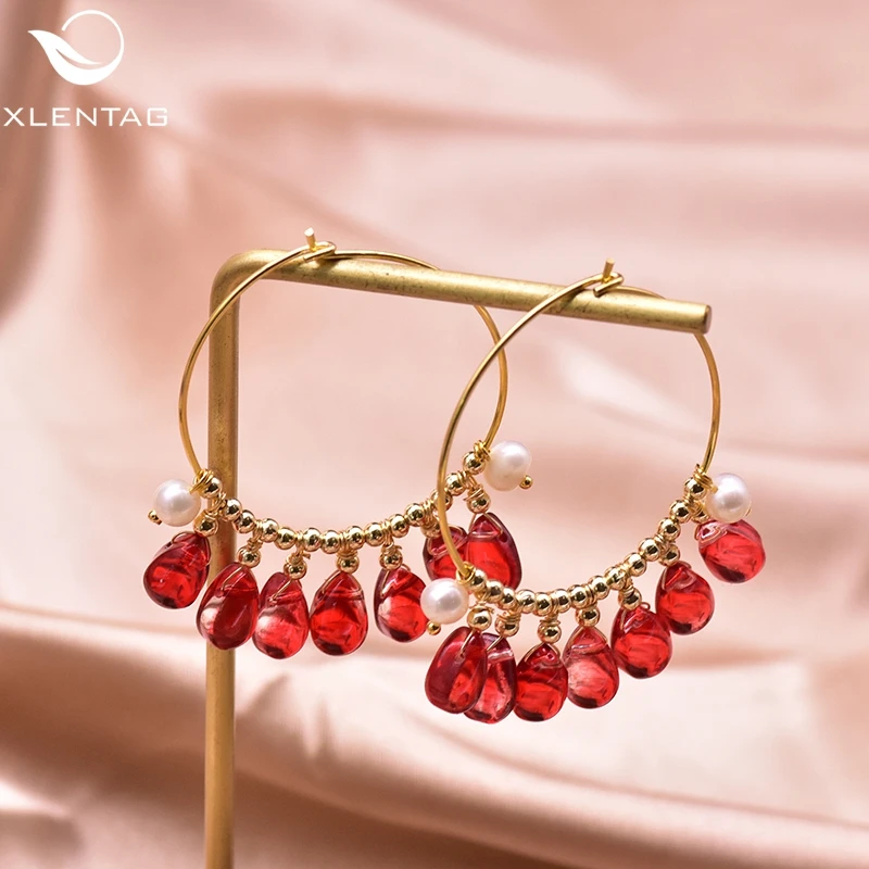 XlentAg красные чешские хрустальные Висячие серьги классические кольца женские